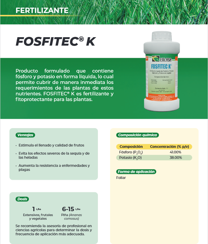 Fosfitec K ENLASA 1 L - Fertilizante | AgroTerra Guatemala