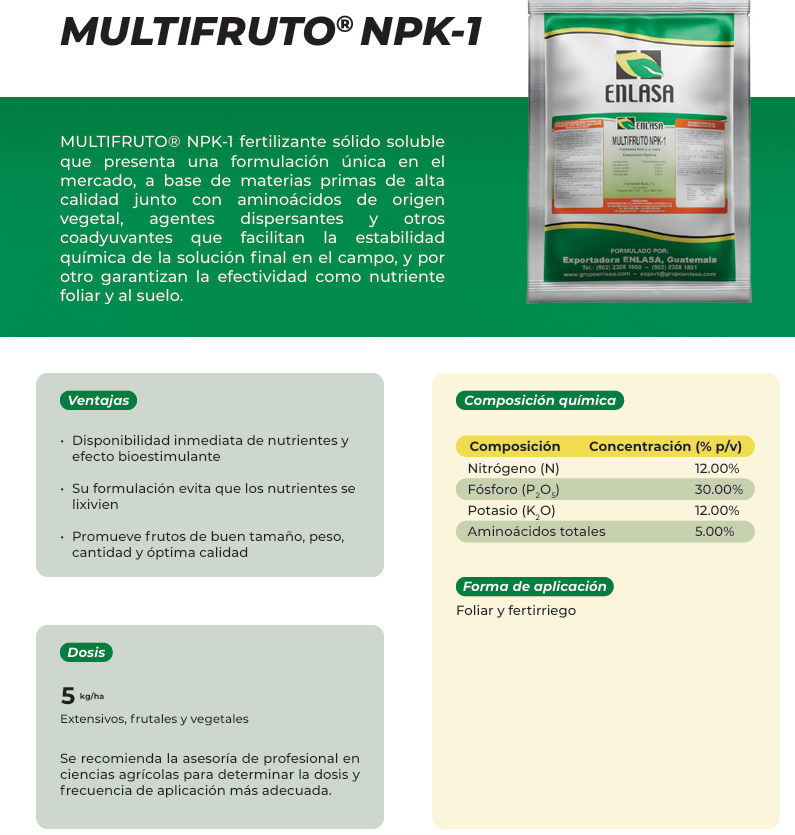Multifruto ENLASA NPK-1 - Fertilizante | AgroTerra Guatemala