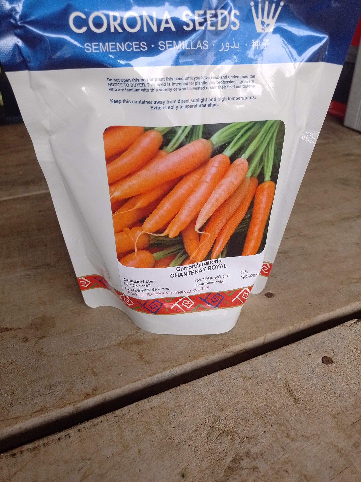 Semilla de Zanahoria Chantenay Royal 1 LB Marca Corona | AgroTerra Guatemala