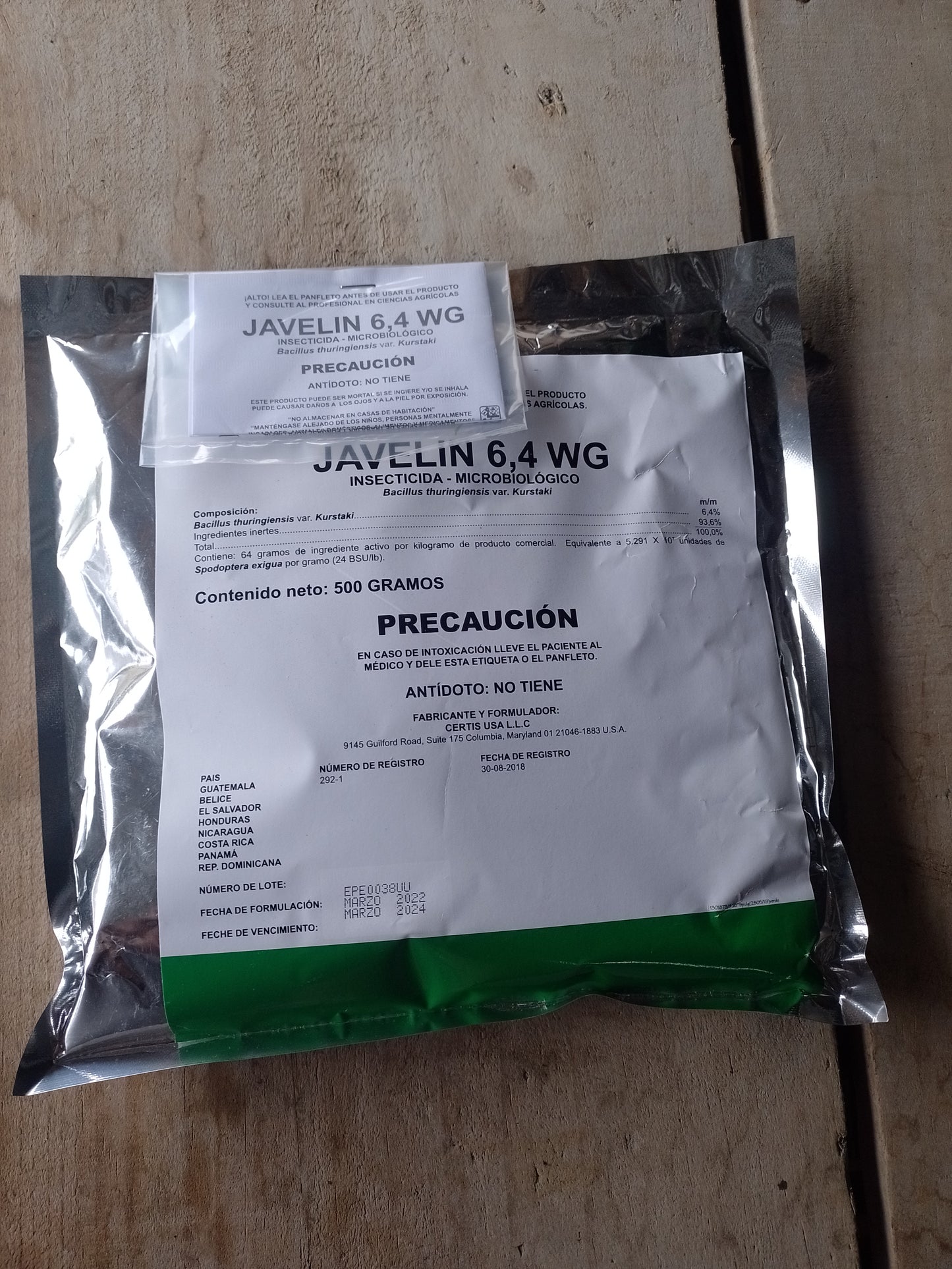Javelin 6,4 WG Bacillus Thuringuiensis Bolsa 500 GMS - Insecticida | AgroTerra Guatemala