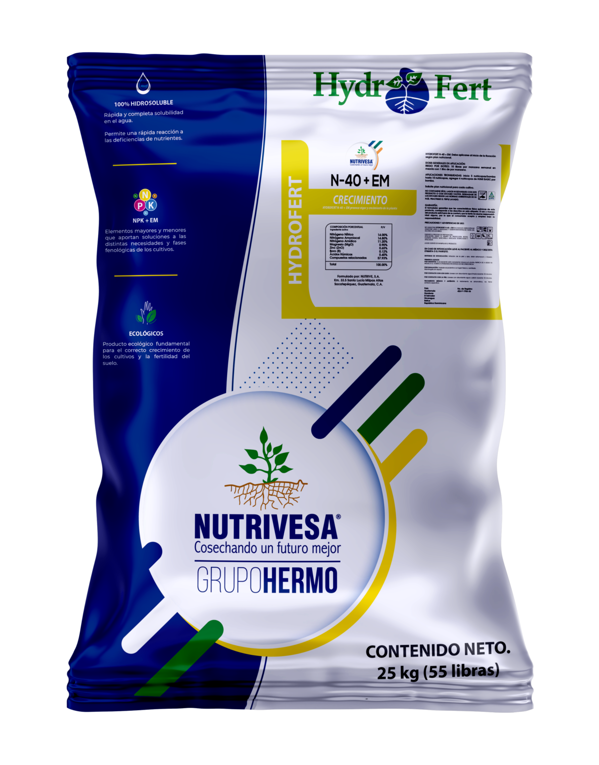Hydrofert N-40+EM Hidrosoluble Saco 55 Libras - Fertilizante | Nutrivesa