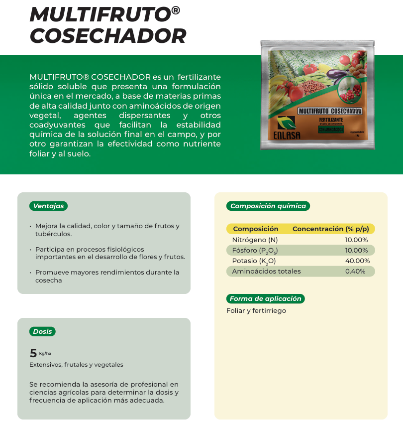 Multifruto ENLASA Cosechador - Fertilizante | AgroTerra Guatemala