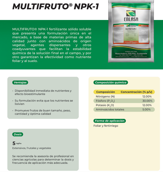 Multifruto ENLASA NPK-1 - Fertilizante | AgroTerra Guatemala