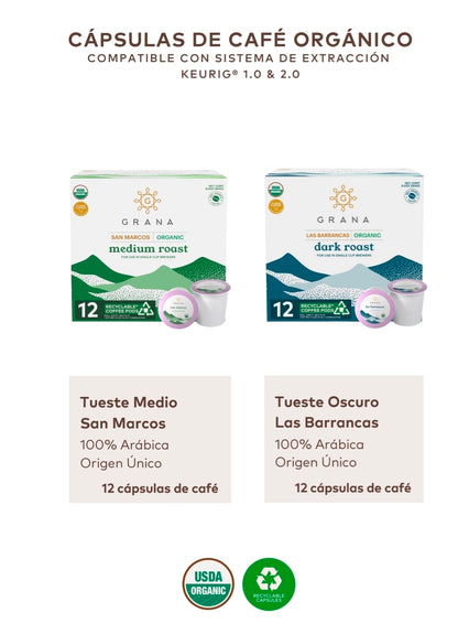 Cápsulas Keurig La Grana Orgánico Guatemala | Tueste Medio y Oscuro | 100% Arábica - Café Guatemalteco