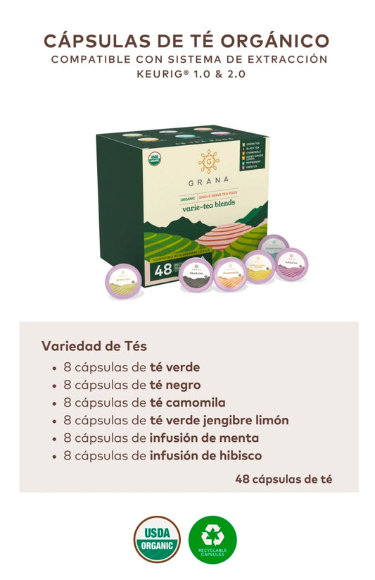 Cápsulas Té La Grana Varie-Tea Blends Keurig | Orgánico Variedad 48 Pods - Café Guatemalteco | AgroTerra