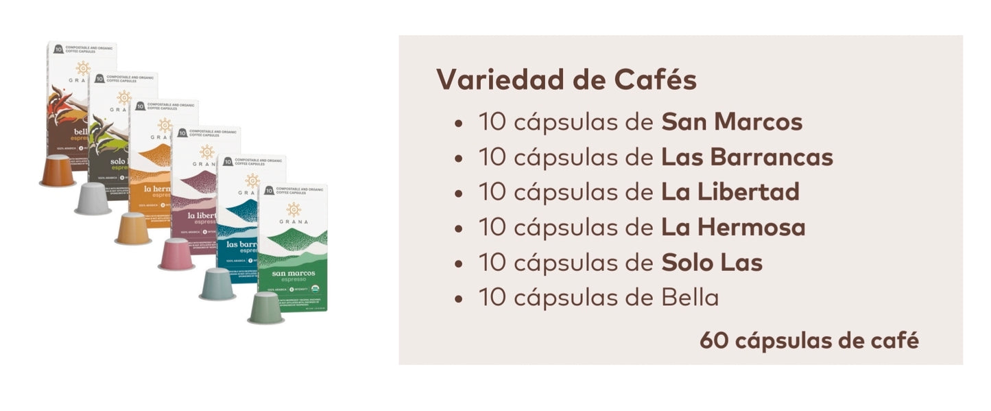 Cápsulas Cafe La Grana Variety Pack para Maquinas Nespresso. 60 Capsulas - Café Guatemalteco | AgroTerra
