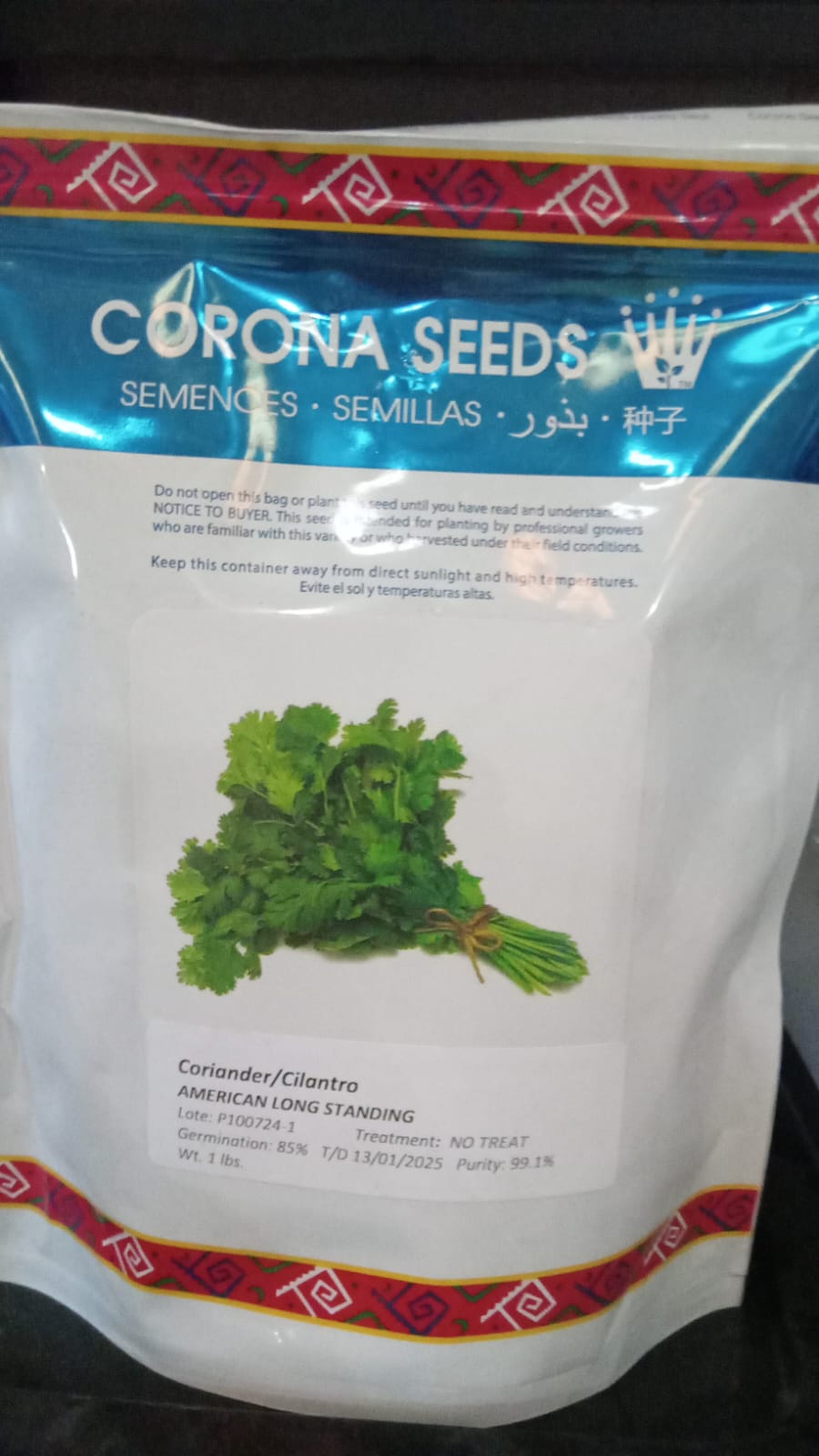Semilla de Cilantro American Long Standing 1 Libra - Marca Corona | AgroTerra | AgroTerra Guatemala