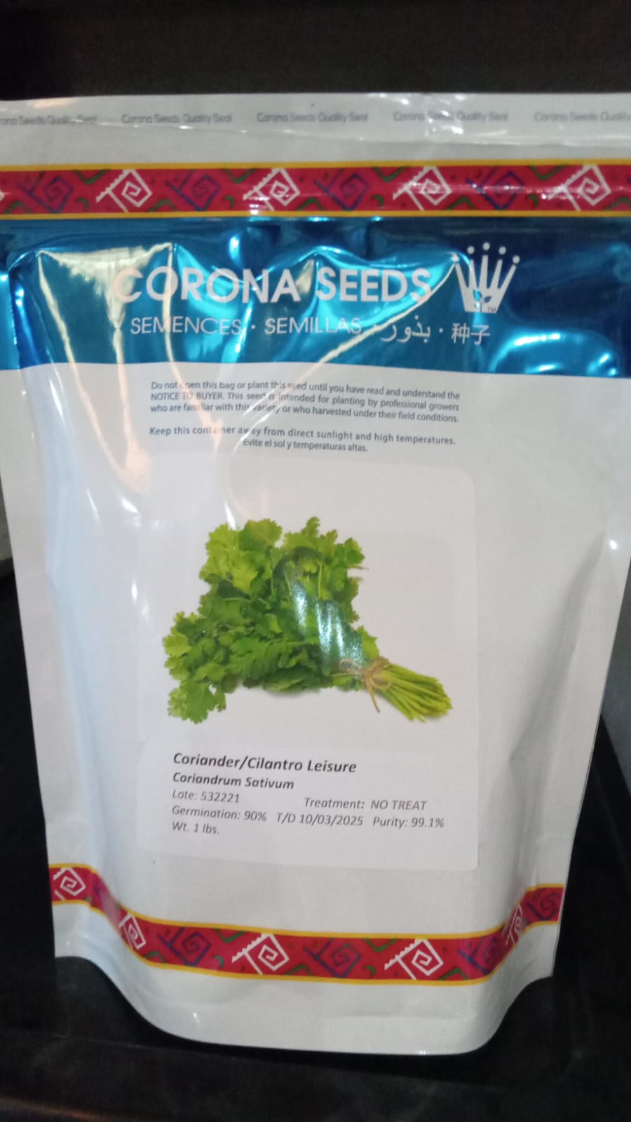 Semilla Cilantro Leisure Marca Corona 1 Libra | AgroTerra Guatemala