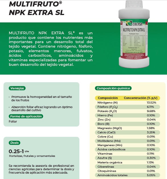 Multifruto ENLASA NPK Extra SL - Fertilizante | AgroTerra Guatemala