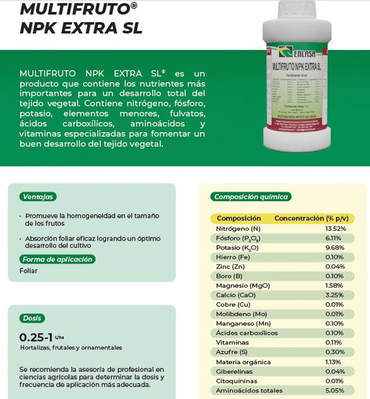 Multifruto ENLASA NPK Extra SL - Fertilizante | AgroTerra Guatemala