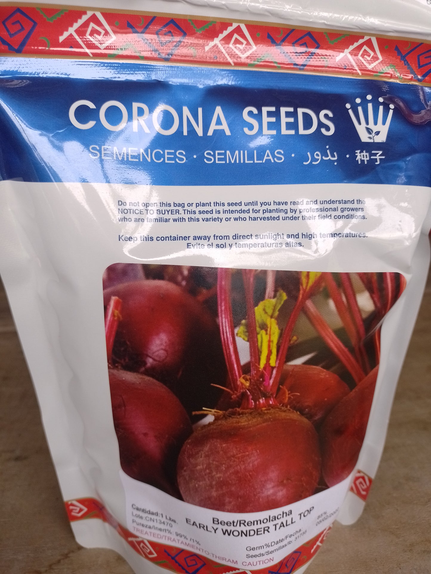 Semilla Remolacha Early Wonder Tall Top 1 LB Marca Corona | AgroTerra Guatemala